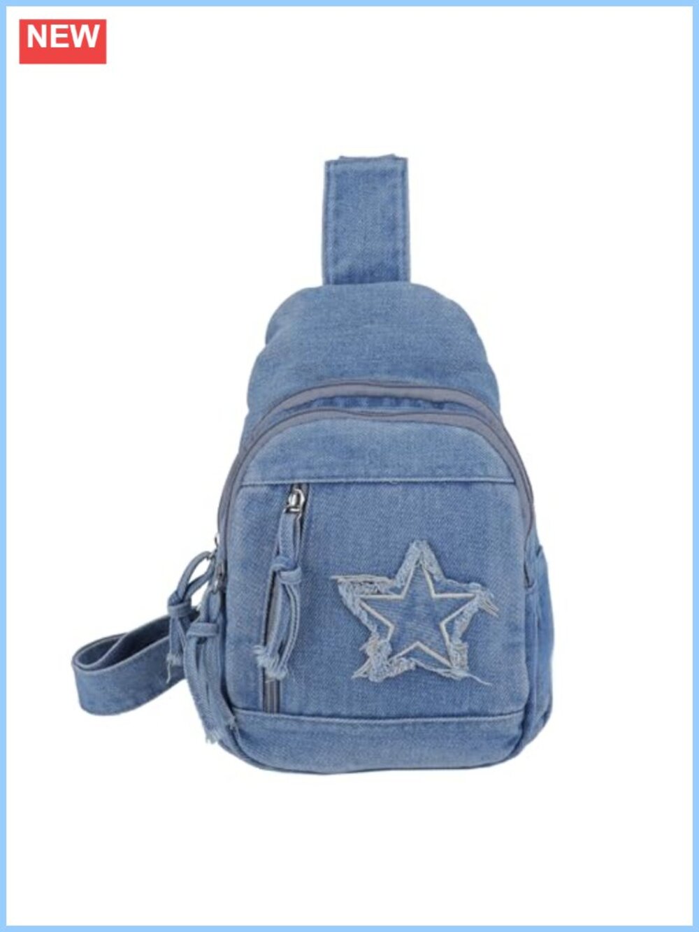 Retro Star Denim Crossbody Sling Bag Adjustable Strap Y2K Purse